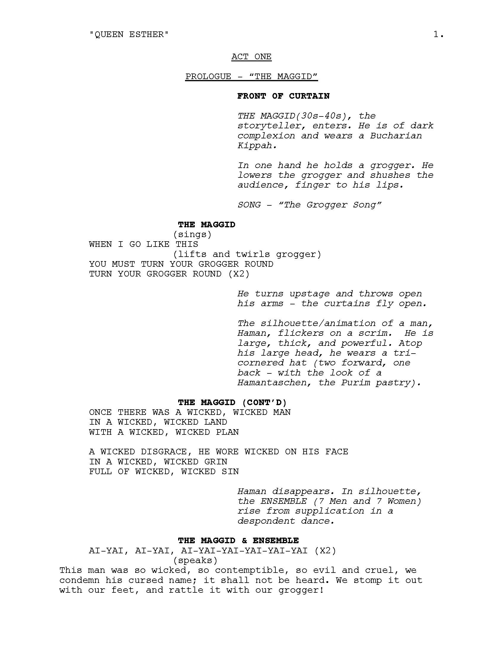 Queen Esther Script page 01